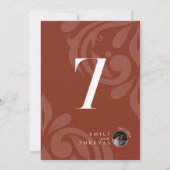 Minimal Damask Lush Sienna Foto Tischnummer Karte (Rückseite)