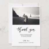 Minimal Danke, Script Wedding Couple Foto Dankeskarte (Vorderseite)