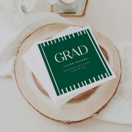 Minimal Dark Green Bold Custom Graduation Party Serviette