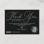 Minimal Dark Schwarz-weiß Script Kunde Vielen Dank Visitenkarte (Vorderseite)