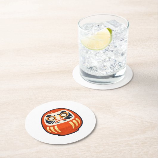 Minimal Daruma – Japanese Folk Art Coaster Runder Pappuntersetzer (Vor Ort)