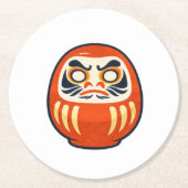 Minimal Daruma – Japanese Folk Art Coaster Runder Pappuntersetzer (Vorderseite)