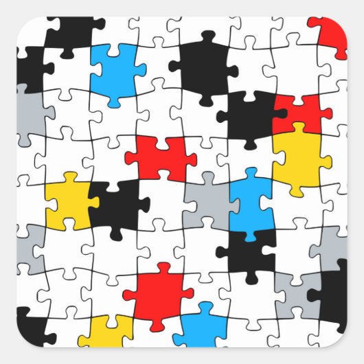 Minimal De Stijl Jigsaw Puzzle Farbkomposition Quadratischer Aufkleber (Vorderseite)