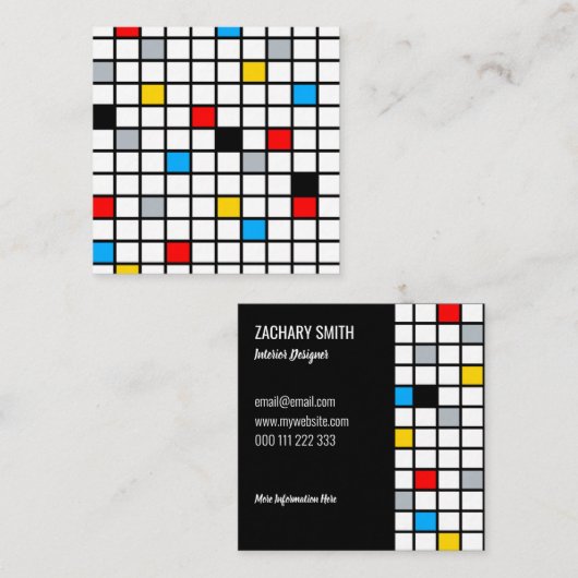 Minimal De Stijl Retro Mosaikfarbe Quadratische Visitenkarte (Vorne/Hinten)
