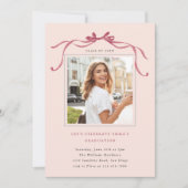 Minimal Deep Blush Bow Graduation Party Photo Pink Einladung (Vorderseite)
