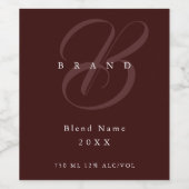 Minimal Deep Burgundy Elegant Monogram Company Weinetikett (Einzelnes Label)