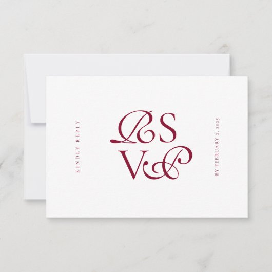 Minimal Deep Burgundy Script Qr Code Wedding RSVP Karte (Vorderseite)
