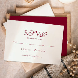 Minimal Deep Burgundy Script Wedding RSVP Karte