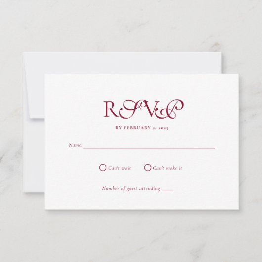 Minimal Deep Burgundy Script Wedding RSVP Karte (Vorderseite)