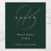 Minimal Deep Forest Green Elegant Monogram Company Weinetikett (Einzelnes Label)