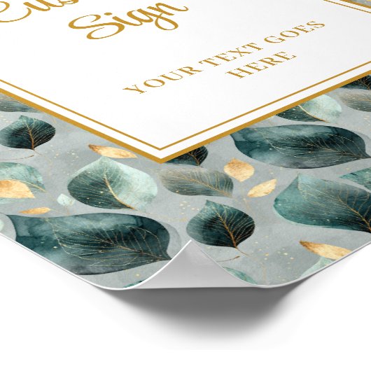 Minimal Deep Green Gold Eukalyptus Wedding Custom Poster (Ecke)