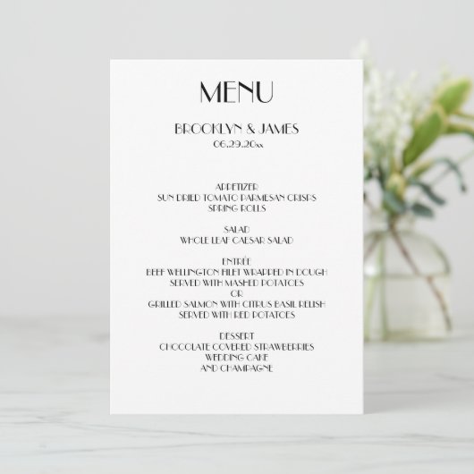 Minimal Deko White Wedding Menu Card Menükarte (Stehend Vorderseite)