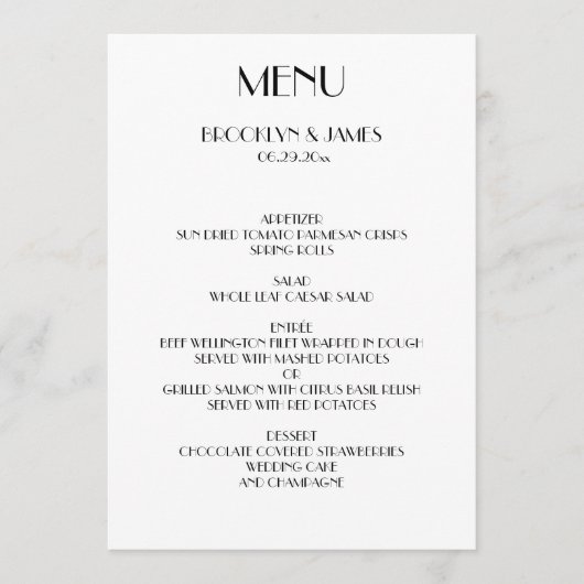 Minimal Deko White Wedding Menu Card Menükarte (Vorderseite)