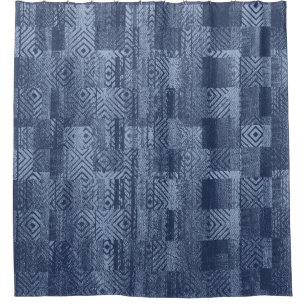 Minimal Denim Abstrakten Memphis-Patchwork Duschvorhang