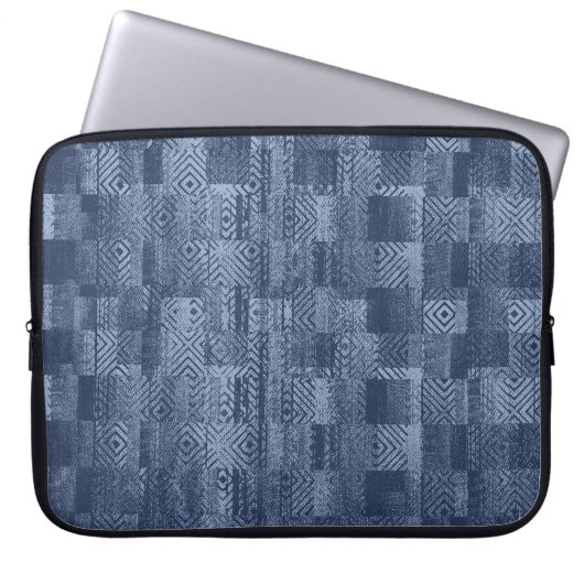 Minimal Denim Abstrakten Memphis-Patchwork Laptopschutzhülle (Vorderseite)