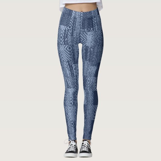 Minimal Denim Abstrakten Memphis-Patchwork Leggings (Vorderseite)