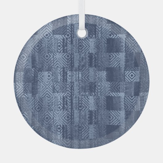 Minimal Denim Abstrakten Memphis-Patchwork Ornament Aus Glas (Vorderseite)