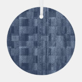Minimal Denim Abstrakten Memphis-Patchwork Ornament Aus Glas (Rückseite)