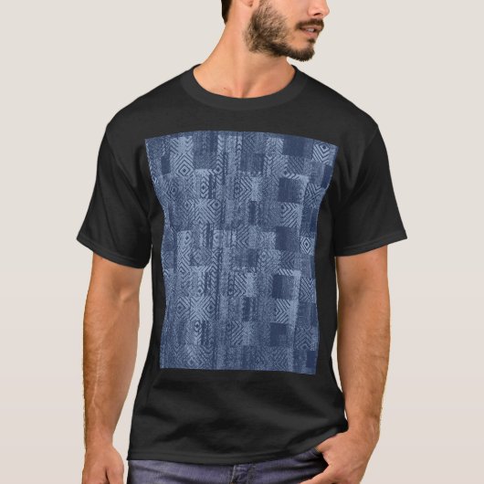 Minimal Denim Abstrakten Memphis-Patchwork T-Shirt (Vorderseite)
