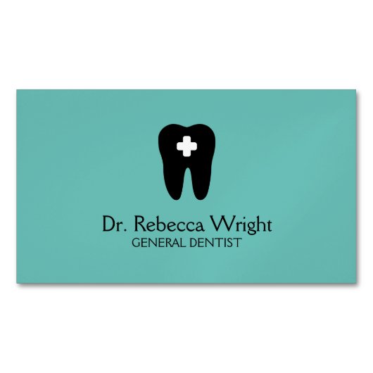 Minimal Dentist Logo Light Aquamarin Dental Office Magnetische Visitenkarte (Vorderseite)