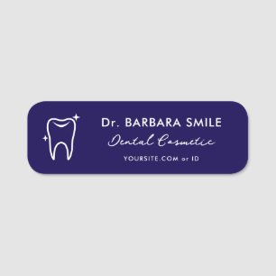 Minimal Dentist Tooth Dark Blue Dental Assistant Namensschild