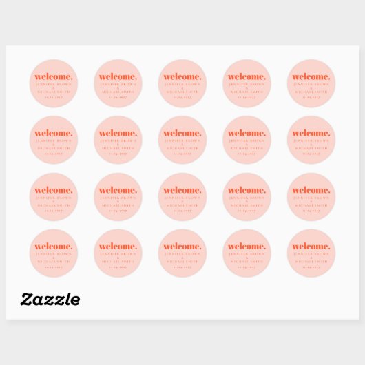 Minimal Design Orange Pink  Welcome Runder Aufkleber (Blatt)