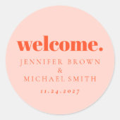 Minimal Design Orange Pink  Welcome Runder Aufkleber (Vorderseite)