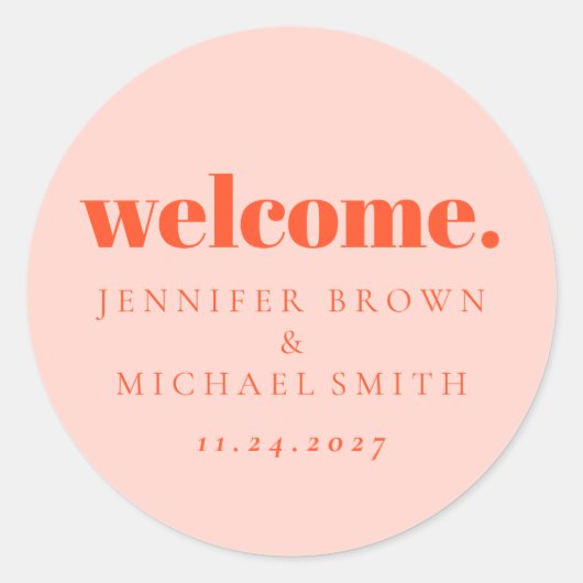 Minimal Design Orange Pink  Welcome Runder Aufkleber (Vorderseite)