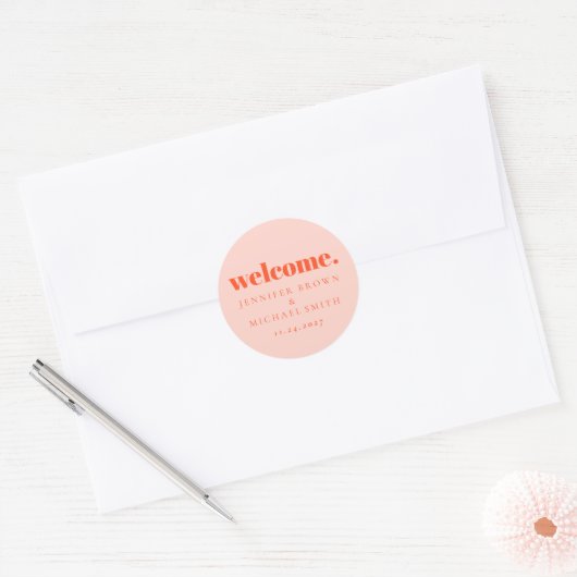 Minimal Design Orange Pink  Welcome Runder Aufkleber (Umschlag)