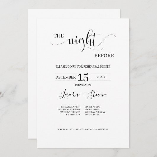 Minimal die Nacht vor der Probe Abendessen Einladung (Vorne/Hinten)