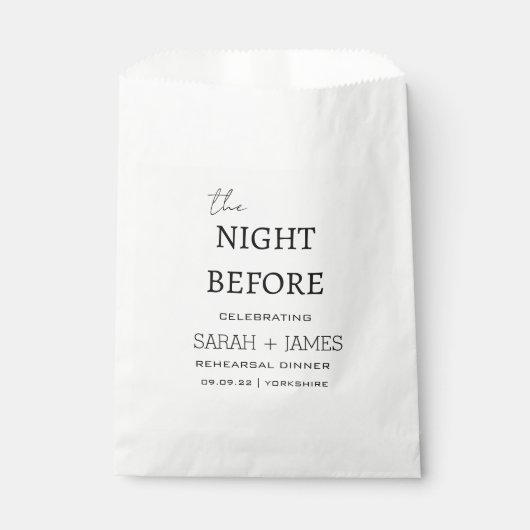 Minimal die Nacht vor der Probe Abendessen Hochzei Geschenktütchen (Vorderseite)