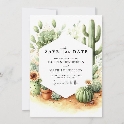 Minimal Digital Cactus Wedding Save The Date (Vorderseite)