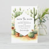 Minimal Digital Cactus Wedding Save The Date (Stehend Vorderseite)