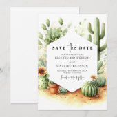 Minimal Digital Cactus Wedding Save The Date (Vorne/Hinten)