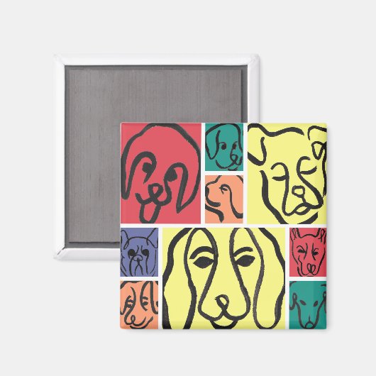 Minimal Dogs Line Art Collage Magnet (Vorderseite/Rückseite)