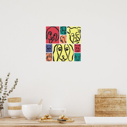 Minimal Dogs Line Art Collage Poster (Küche)