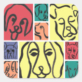 Minimal Dogs Line Art Collage Quadratischer Aufkleber (Vorderseite)