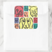 Minimal Dogs Line Art Collage Quadratischer Aufkleber (Tasche)