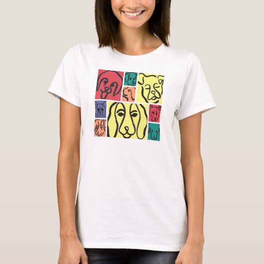 Minimal Dogs Line Art Collage T-Shirt (Vorderseite)