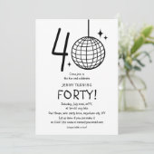 Minimal Doodle 40. Disco Ball Geburtstag Einladung (Stehend Vorderseite)