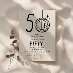 Minimal Doodle 50. Geburtstag Disco Ball Birthday Einladung