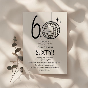 Minimal Doodle 60. Disco Ball Geburtstag Einladung