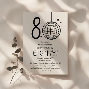Minimal Doodle 80. Disco Ball Geburtstag Einladung