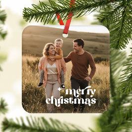 Minimal Double Sided Retro Family Photo Christmas Keramikornament