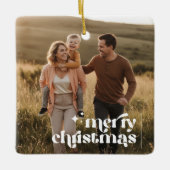 Minimal Double Sided Retro Family Photo Christmas Keramikornament (Vorderseite)