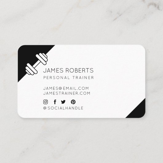 Minimal Dumbell Personal Trainer Schwarz & Weiß Visitenkarte (Rückseite)