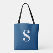 Minimal dunkelblau mit großer weißer Monogramm Tasche (Rückseite)