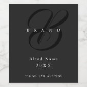 Minimal Dunkelgrau Schwarz-Elegant Monogram Compan Weinetikett (Einzelnes Label)