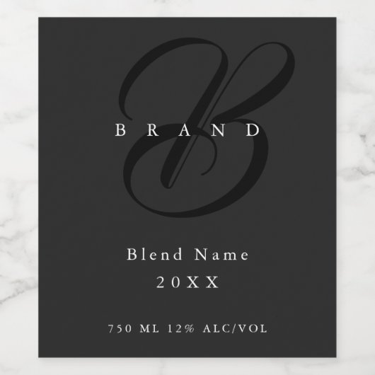 Minimal Dunkelgrau Schwarz-Elegant Monogram Compan Weinetikett (Einzelnes Label)