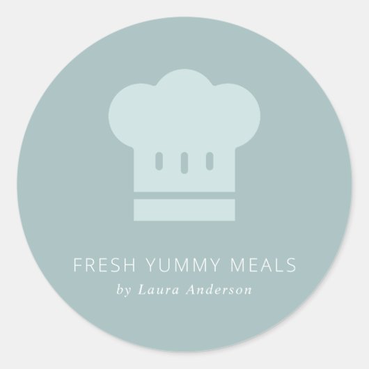 Minimal Dusky Blue Grey White Koch Hat Catering Runder Aufkleber (Vorderseite)